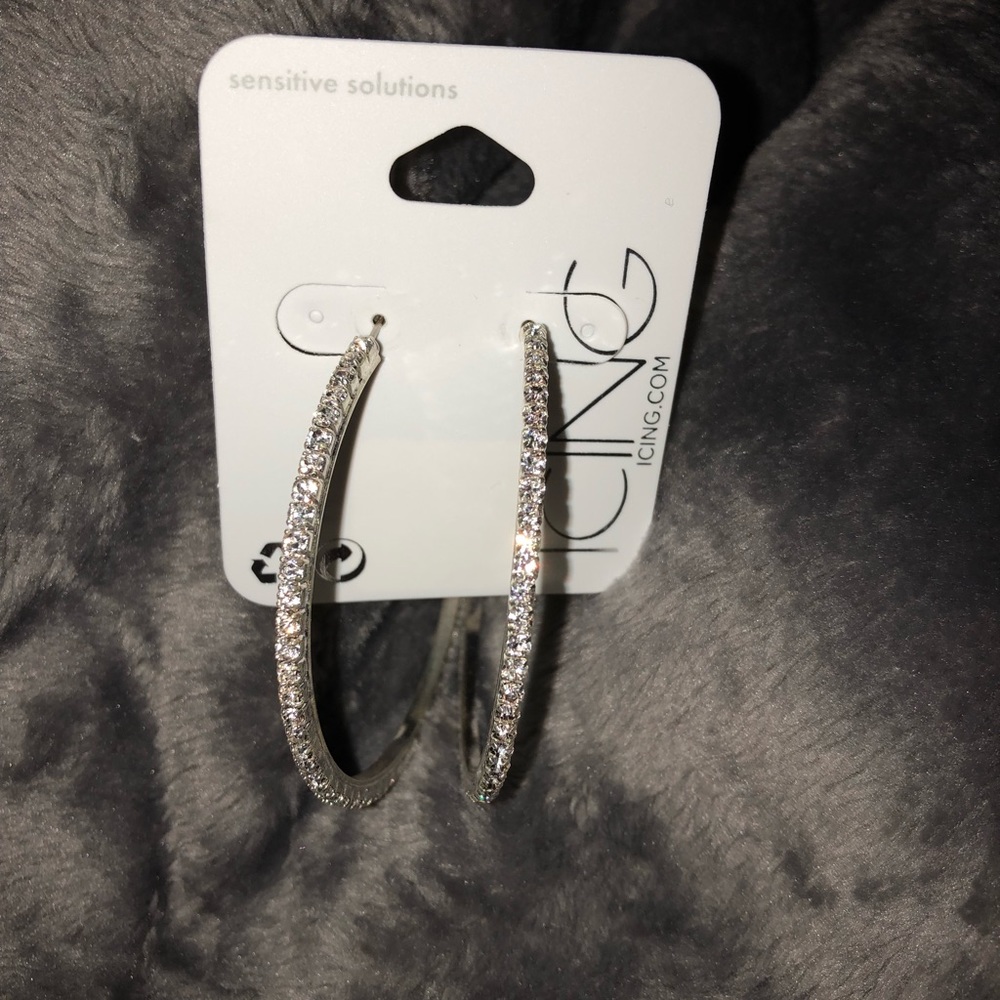 Icing Silver Rhinestone Hoops